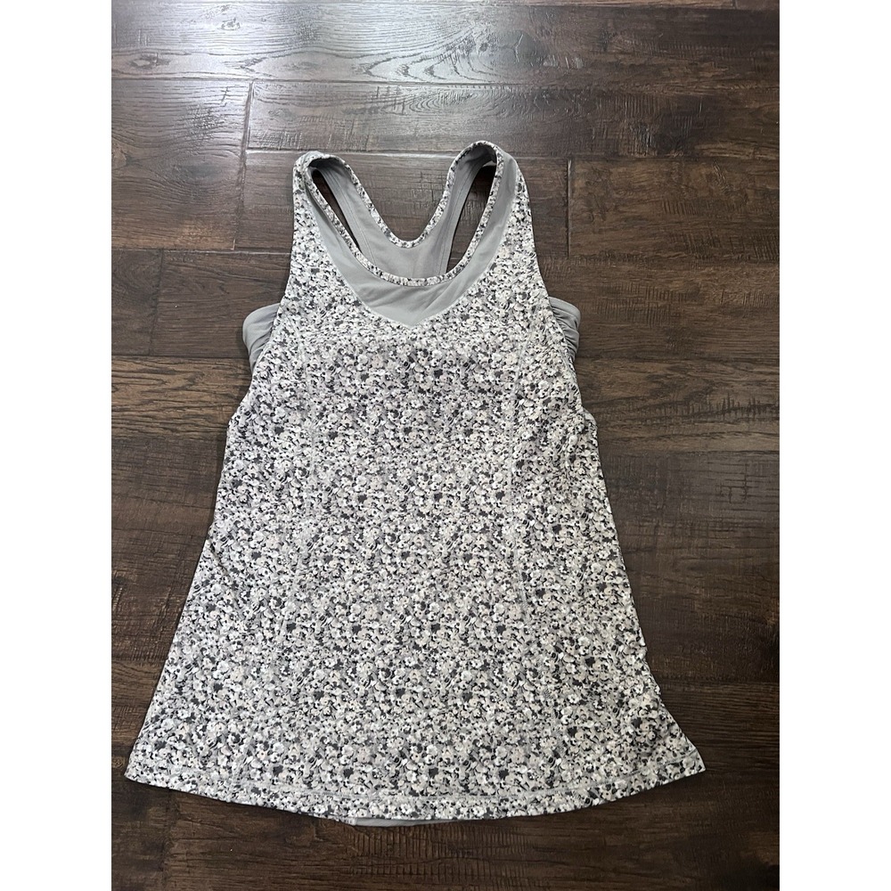 Lululemon Gray Floral Turbo Tank Top Racerback Ruched 4 Bra Athletica Run Tennis - Picture 5 of 10